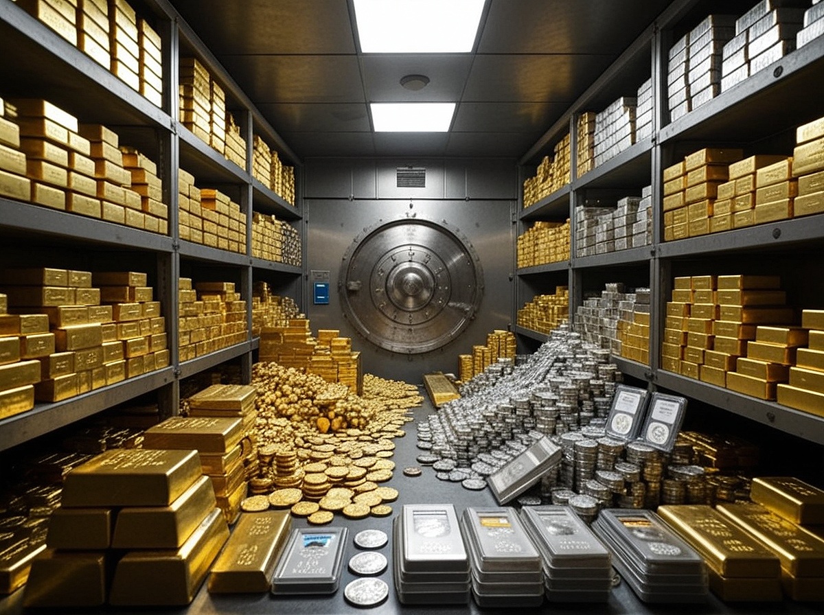 Gold IRA secure depository storage with gold bars and coins in vault